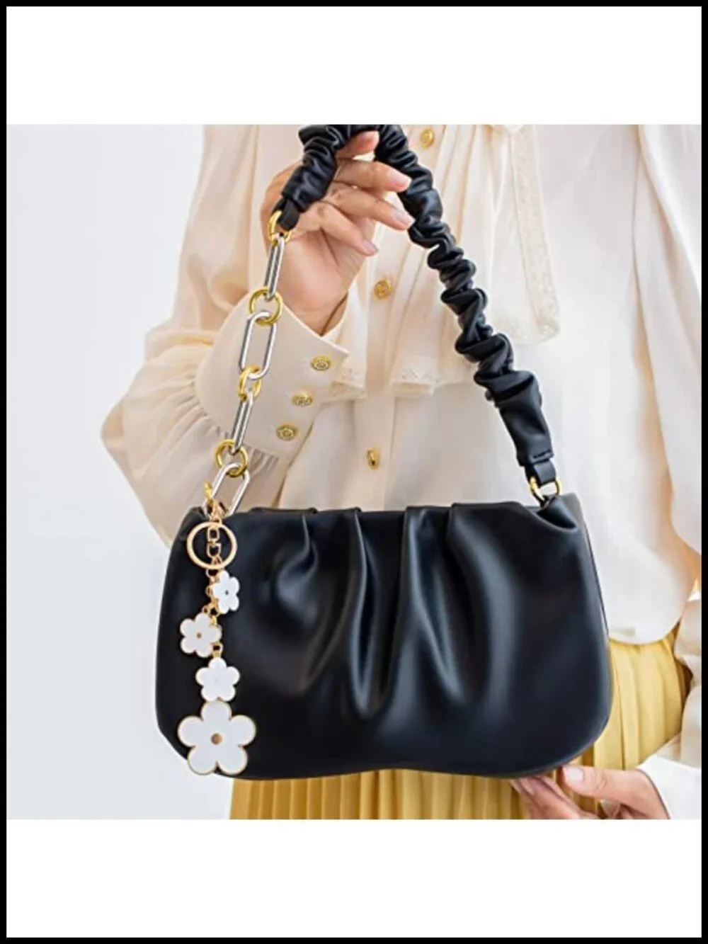 Flower Purse Charm Gold Plated Alloy Keychain Handbag Accessory Gift for Women